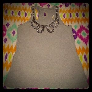 Grey/Silver sequin razor back tank top!
